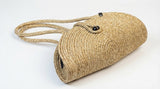 Straw Look Shoulder Bag with Wooden Beads, Woven Boho Handbag