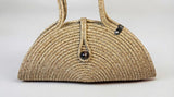 Straw Look Shoulder Bag with Wooden Beads, Woven Boho Handbag