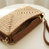 Woven Straw Clutch with Faux Leather Wristlet Strap, Brown Beach Vacation Bag